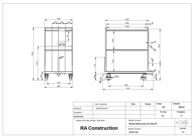 Wózek wagonowy RC-S023 wymiary 2
